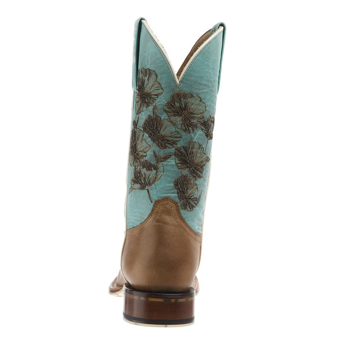 Tin Haul Women's Flowers In Bloom Tan Vamp 11In Teal Floral Top Boot
