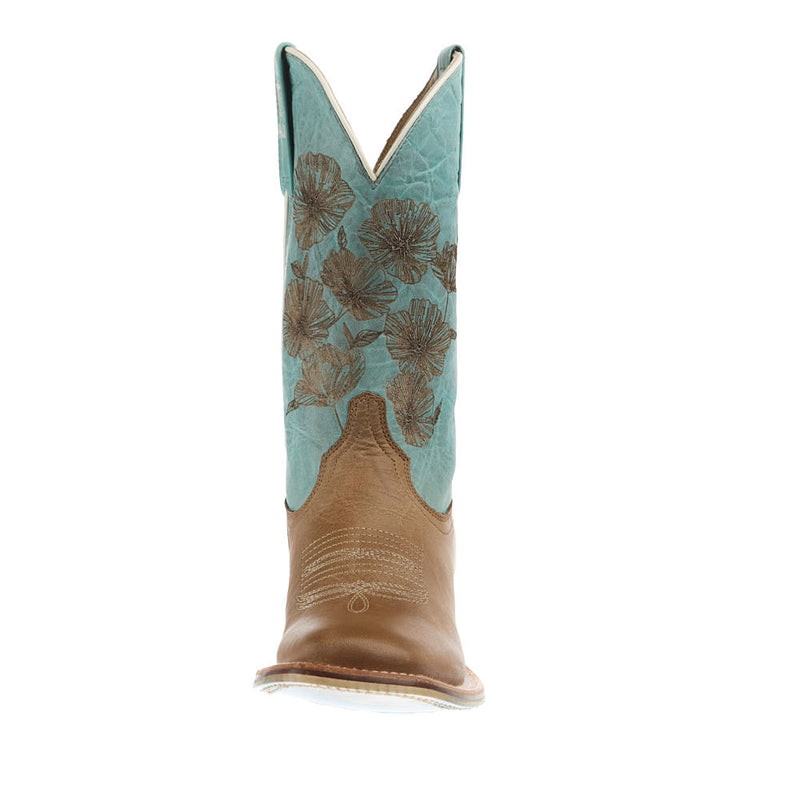 Tin Haul Women's Flowers In Bloom Tan Vamp 11In Teal Floral Top Boot
