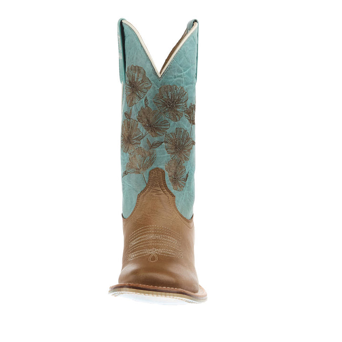 Tin Haul Women's Flowers In Bloom Tan Vamp 11In Teal Floral Top Boot