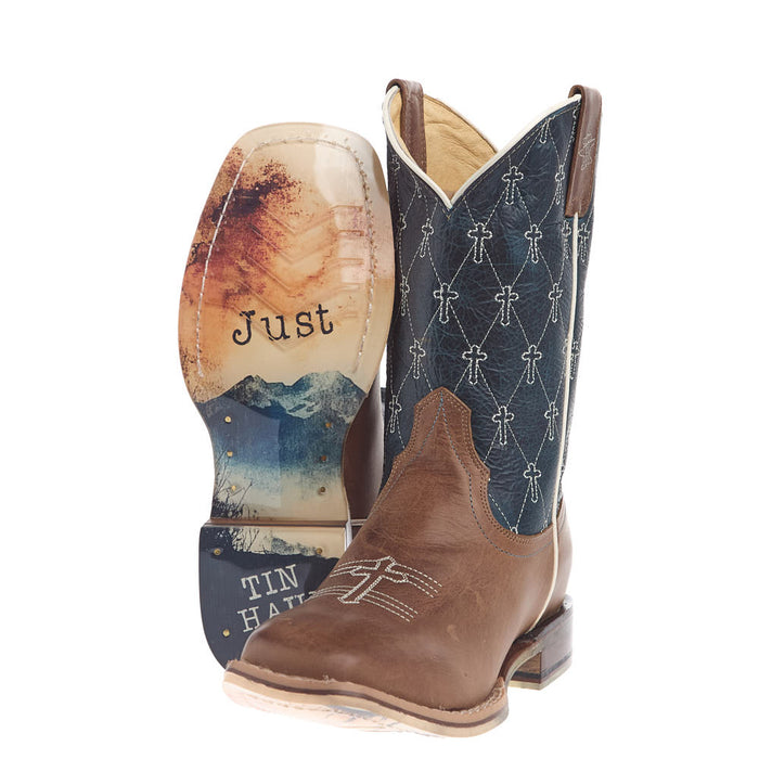 Tin Haul Youth Criss Cross Cross Brown Square Toe Just Believe Sole Boot