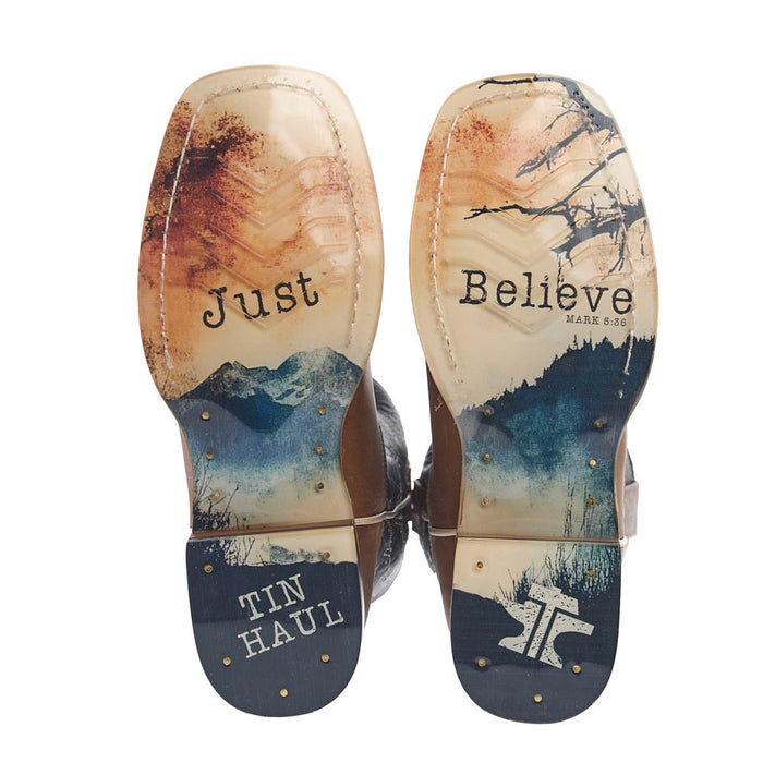 Tin Haul Youth Criss Cross Cross Brown Square Toe Just Believe Sole Boot