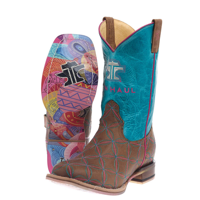 Tin Haul Youth Twister Embroidered Square Toe Tutti Fruti Sole Boot