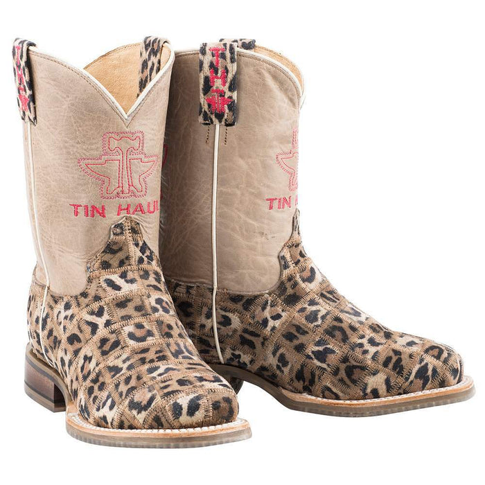 Tin Haul Footwear Kids Cheetah Patchwork Cowgirl Boots