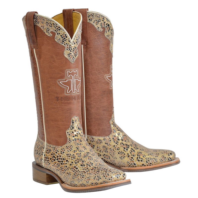 Tin Haul Women's 13 In Top Golden Cheetah-Fastest Cat Alive Sole Cowgirl Boot