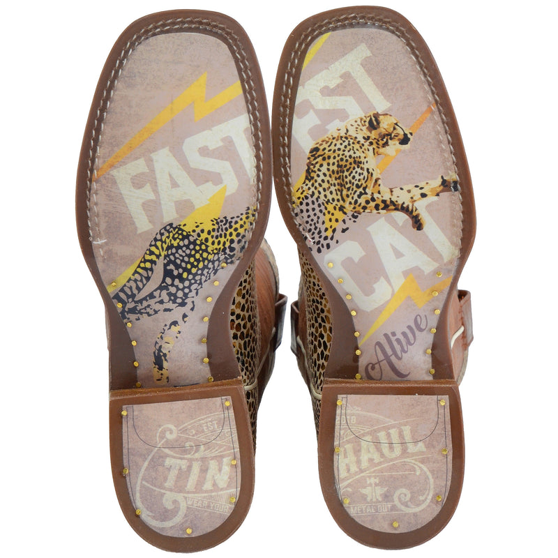 Tin Haul Women's 13 In Top Golden Cheetah-Fastest Cat Alive Sole Cowgirl Boot