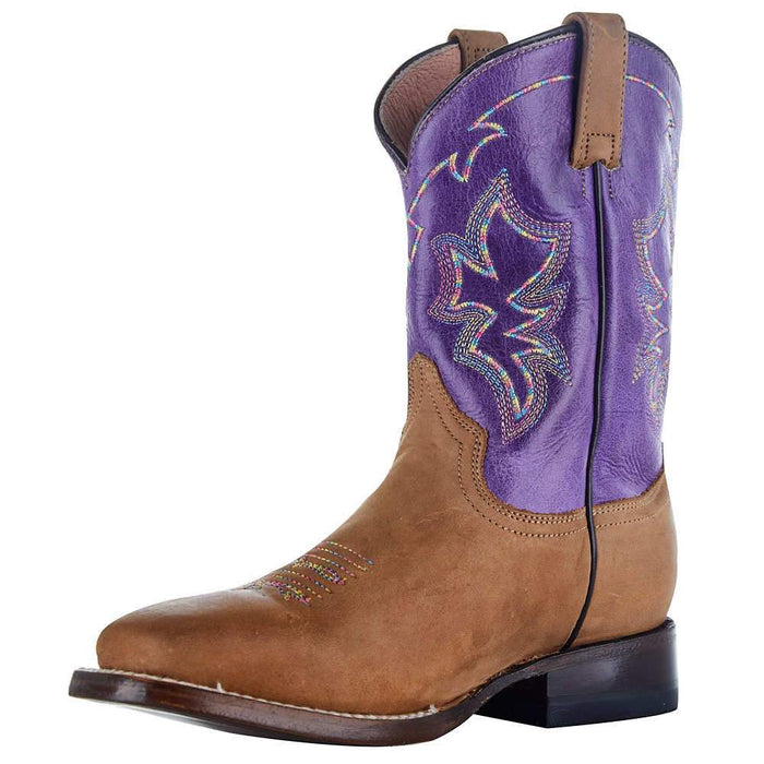 Exclusive Kids Tan Vamp Purple Shaft Cowgirl Boot