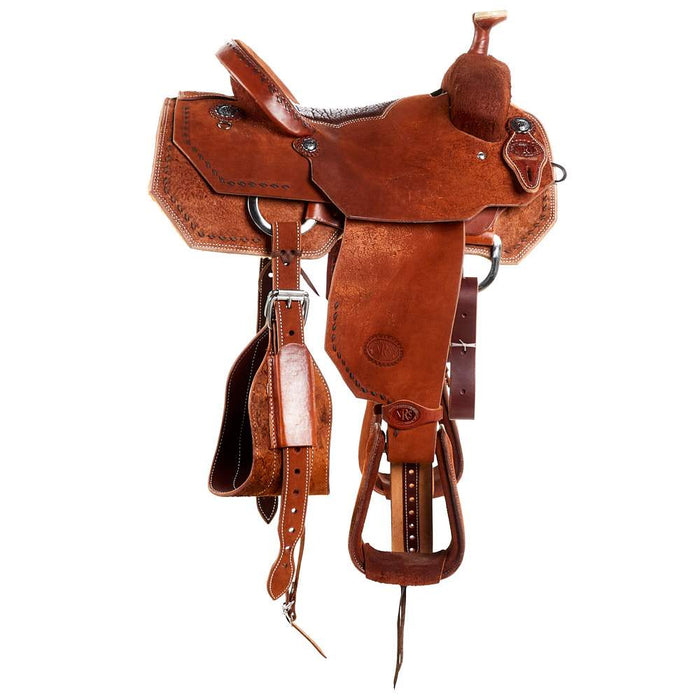 Nrs Competitors NRS Competitor Series Chestnut Rough Out Team Roper Saddle with Inlaid Red Bullhide Seat