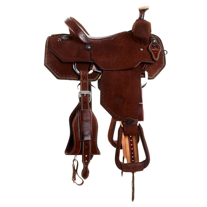 Nrs Competitors NRS Competitor Series Chocolate Rough Out Team Roper Saddle with Inlaid Red Bullhide Seat
