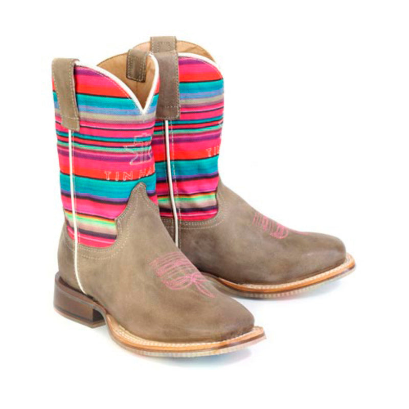 Tin Haul Youth Happy Serape and Colorful Horses Sole Square Toe Boot