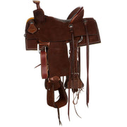 Nrs Competitors Chocolate Roughout Inlaid Grey Bullhide Seat Youth Team Roping Saddle
