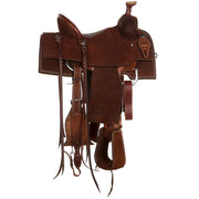 Nrs Competitors Chocolate Roughout Inlaid Grey Bullhide Seat Youth Team Roping Saddle