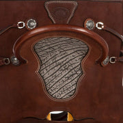 Nrs Competitors Chocolate Roughout Inlaid Grey Bullhide Seat Youth Team Roping Saddle