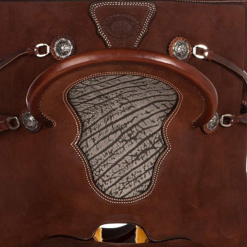 Nrs Competitors Chocolate Roughout Inlaid Grey Bullhide Seat Youth Team Roping Saddle