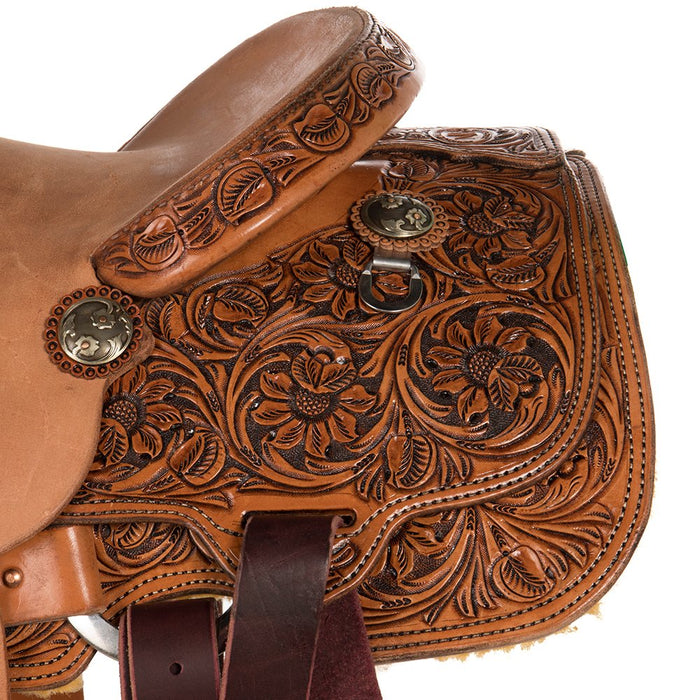 Nrs Competitors Natural Antique 1/2 Breed Caddo Rose Calf Roping Saddle