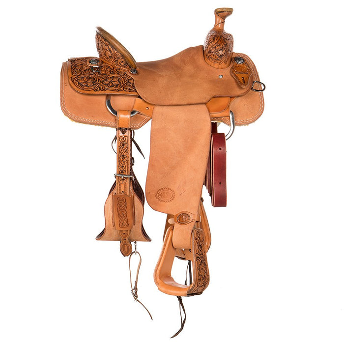 Nrs Competitors Natural Antique 1/4 Breed Wyoming Flower Team Roping Saddle