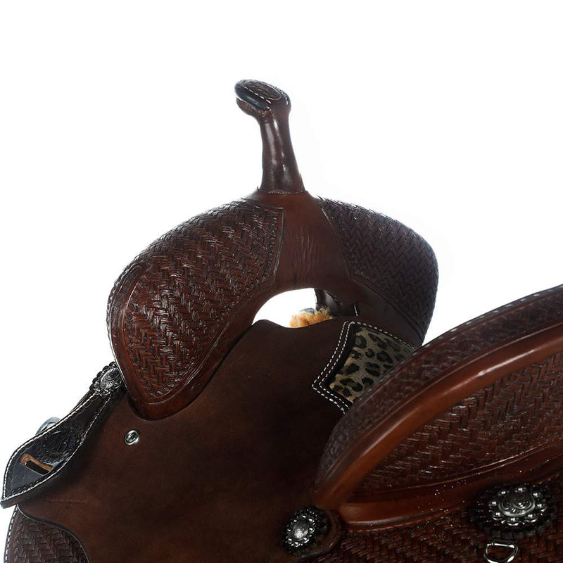 Nrs Competitors Chocolate 1/2 Breed Leopard Seat Youth Barrel Saddle
