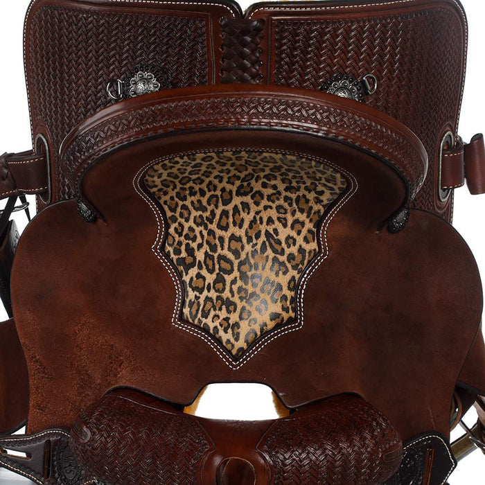 Nrs Competitors Chocolate 1/2 Breed Leopard Seat Youth Barrel Saddle