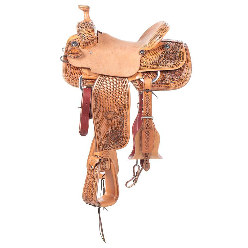 Nrs Competitors Natural Antique 7/8 Breed Basket and Sunflower Team Roping Saddle