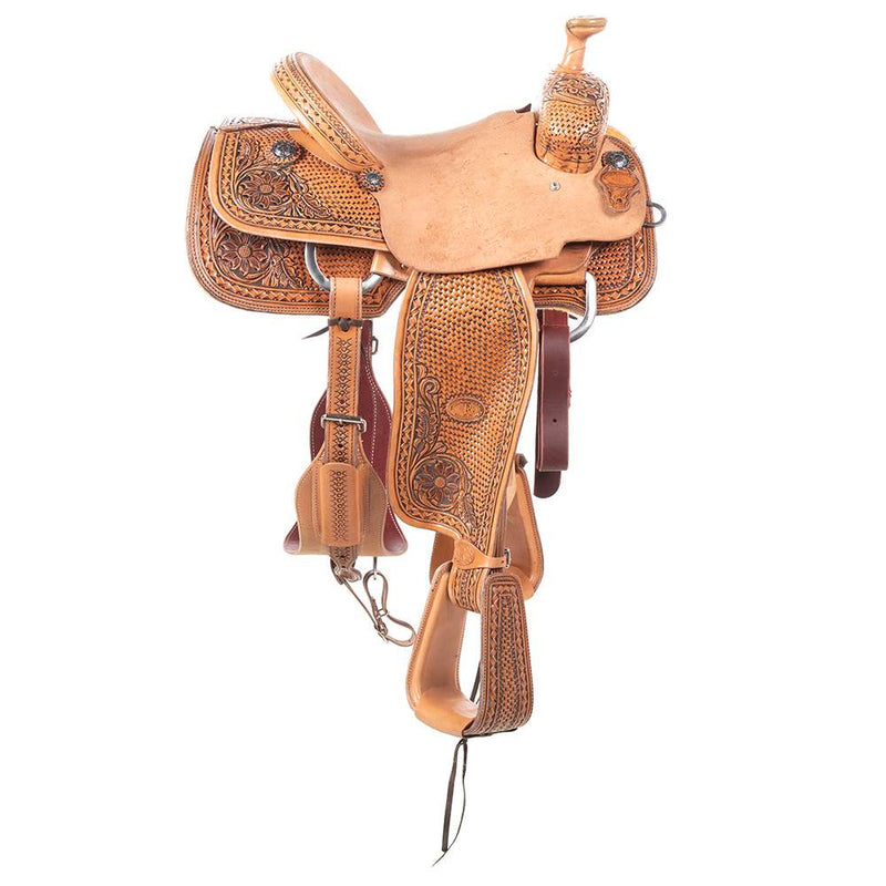 Nrs Competitors Natural Antique 7/8 Breed Basket and Sunflower Team Roping Saddle