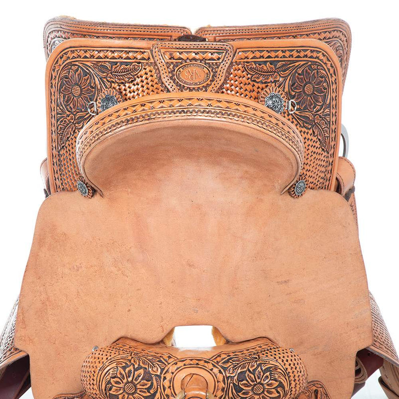 Nrs Competitors Natural Antique 7/8 Breed Basket and Sunflower Team Roping Saddle