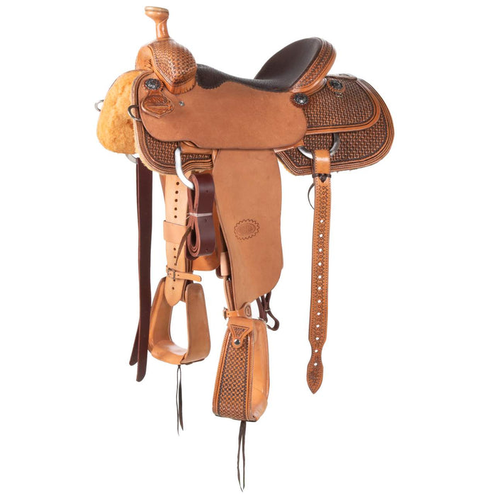 Nrs Competitors NRS 1/2 Breed Antique Windmill with Choc Bulhide Seat Team Roping Saddle