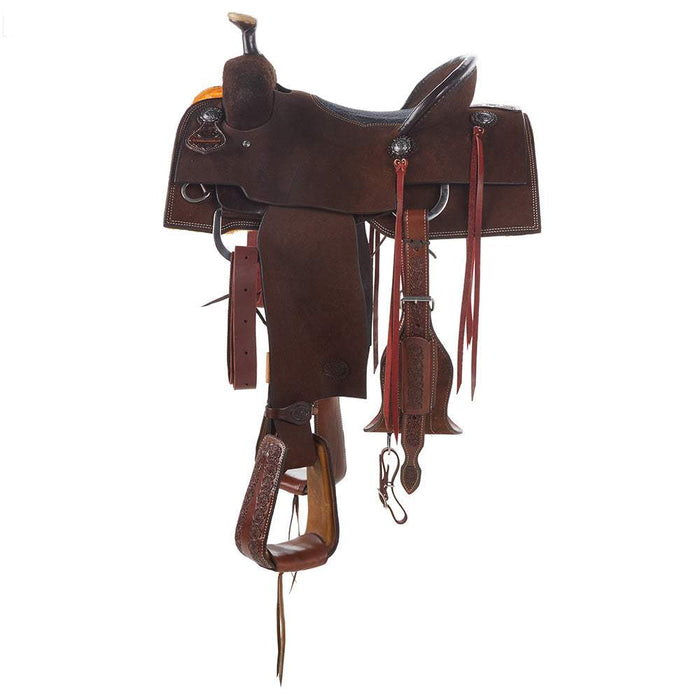 Nrs Competitors Chocolate Roughout Shark Inlaid Seat Team Roping Saddle