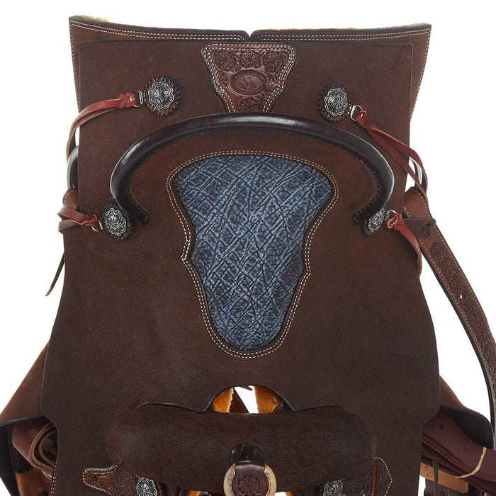 Nrs Competitors Chocolate Roughout Shark Inlaid Seat Team Roping Saddle