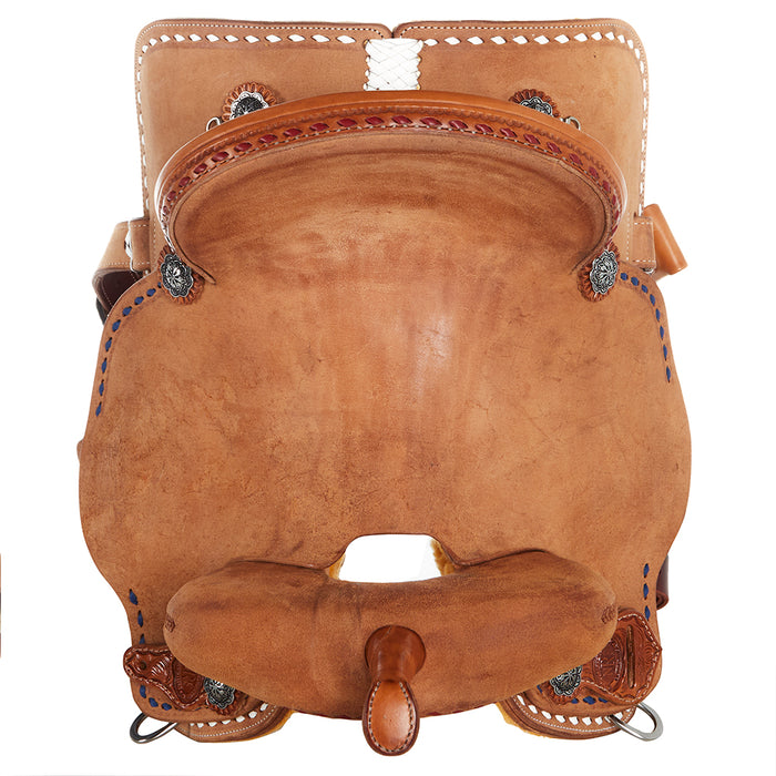 Nrs Competitors Red White and Blue Buckstitch 13 Inch Roughout Barrel Saddle