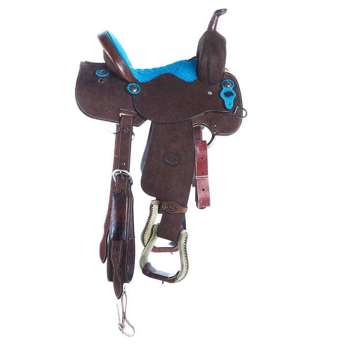 Nrs Competitors Chocolate Roughout Turquoise Suede 13 Inch Barrel Saddle