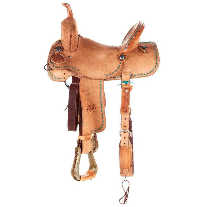 Nrs Competitors Natural Roughout Turquoise Buckstitch 14 Inch Barrel Saddle