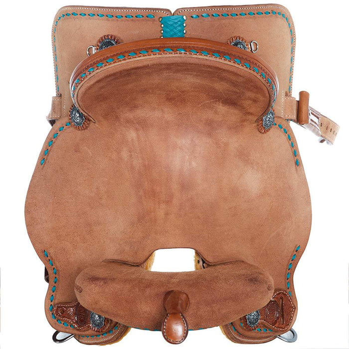 Nrs Competitors Natural Roughout Turquoise Buckstitch 14 Inch Barrel Saddle