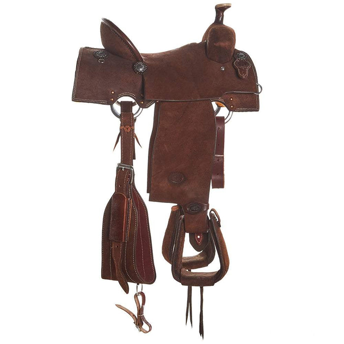 Nrs Competitors Chocolate Roughout Team Roping Saddle with Single Square Skirt