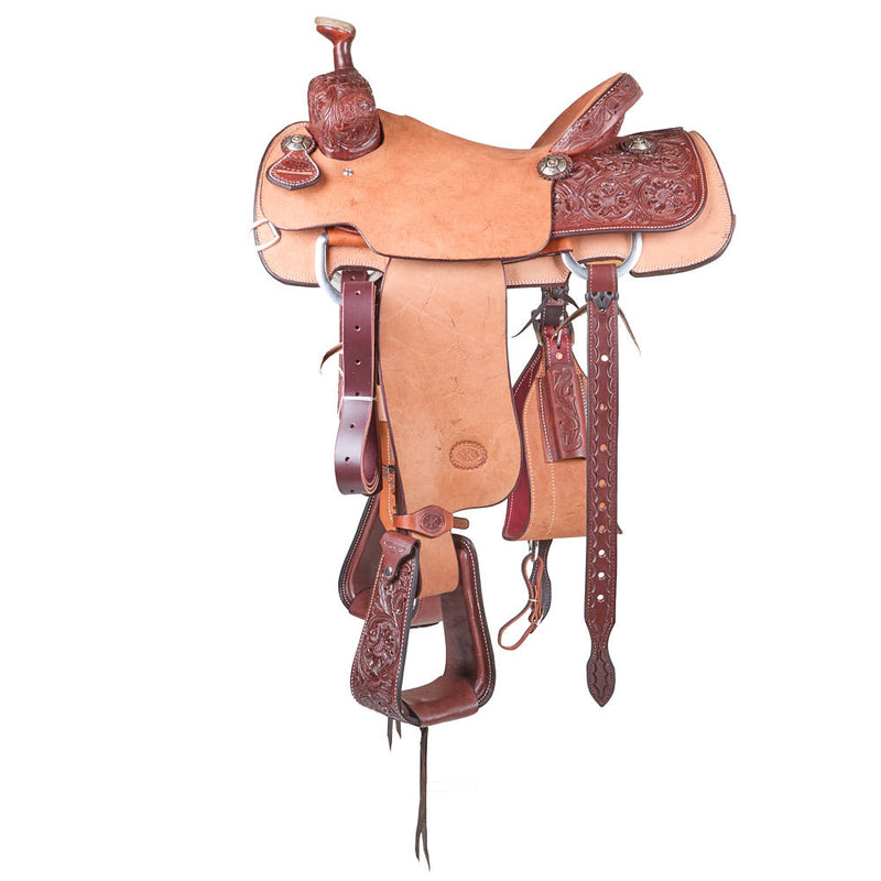 Nrs Competitors Heavy Oiled 1/4 Caddo Rose Tooled Team Roping Saddle