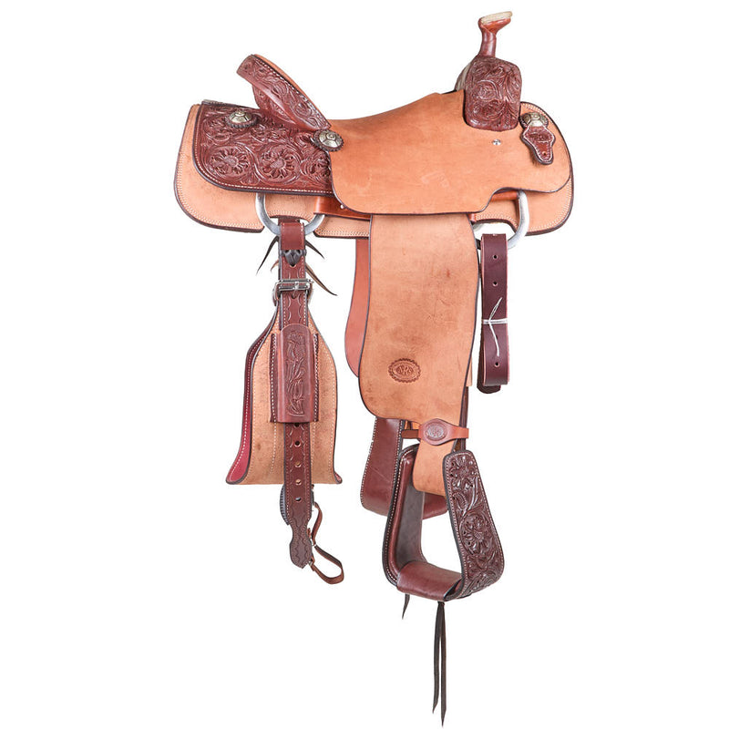Nrs Competitors Heavy Oiled 1/4 Caddo Rose Tooled Team Roping Saddle