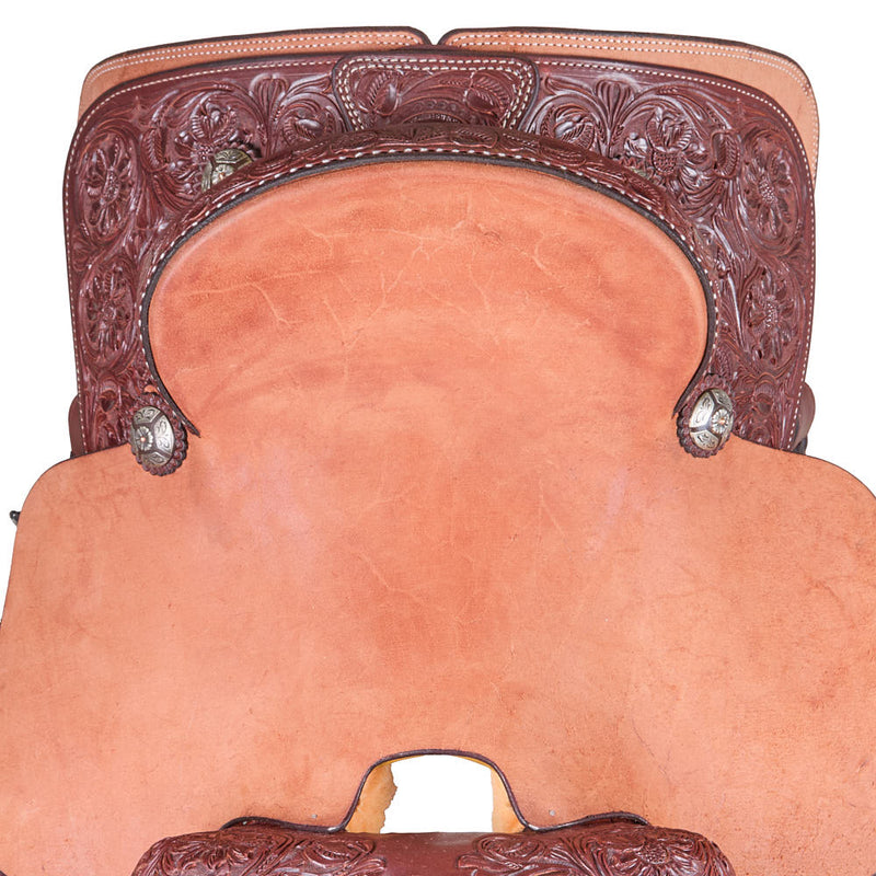 Nrs Competitors Heavy Oiled 1/4 Caddo Rose Tooled Team Roping Saddle