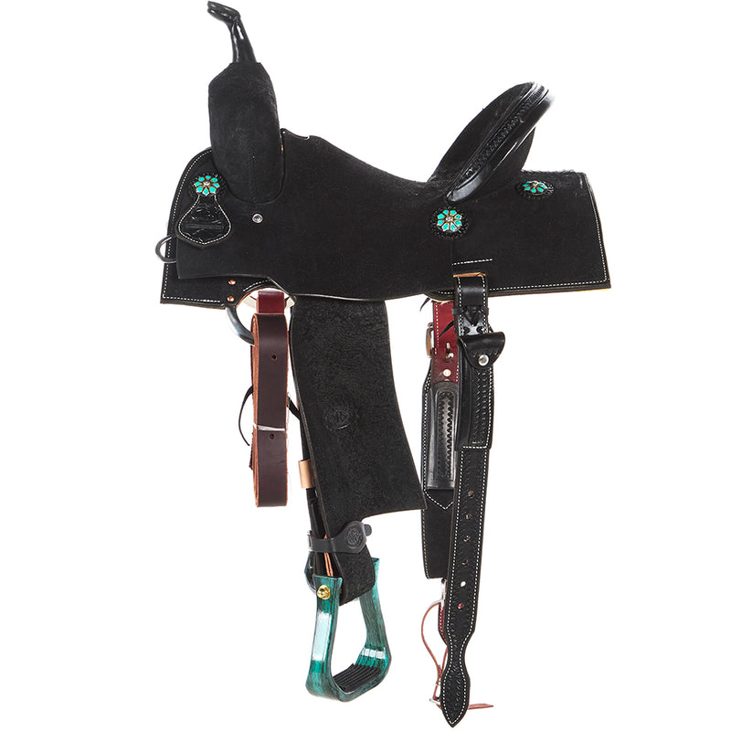NRS Competitor Series Black Roughout Barrel Saddle with Nettles Stirrups