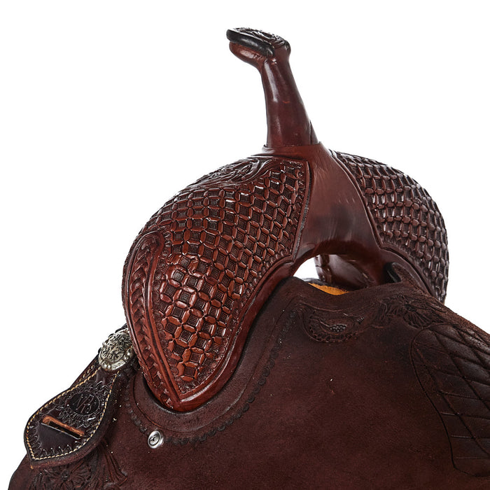 Nrs Competitor Series Chocolate 3/4 Breed Mia Flower and Waffle Tooled Seat Barrel Saddle