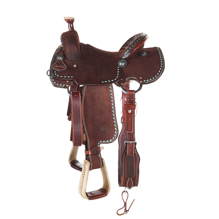 Nrs Competitors Stacey Martin Chocolate with Turquoise Buckstitch Goat Tying/Breakaway Saddle