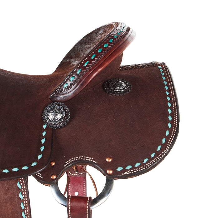 Nrs Competitors Stacey Martin Chocolate with Turquoise Buckstitch Goat Tying/Breakaway Saddle
