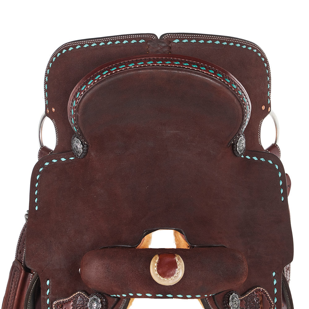 Nrs Competitors Stacey Martin Chocolate with Turquoise Buckstitch Goat