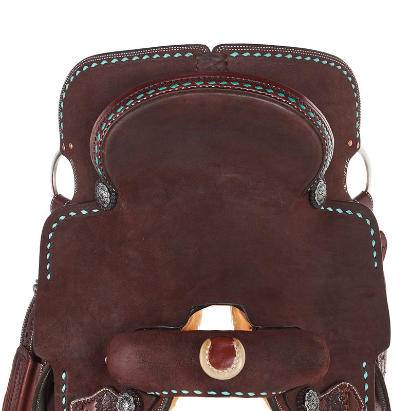 Nrs Competitors Stacey Martin Chocolate with Turquoise Buckstitch Goat Tying/Breakaway Saddle