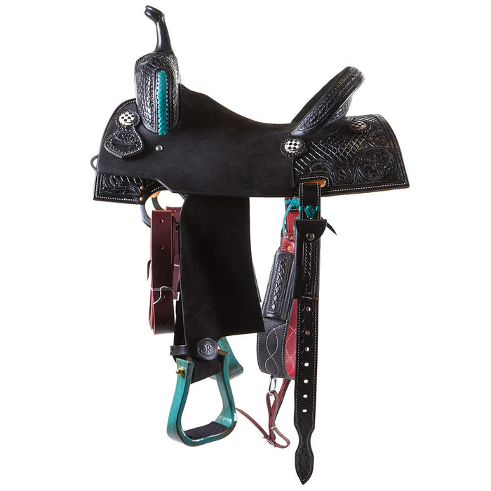 Nrs Competitors Black and Turquoise Chasin Checks Barrel Saddle
