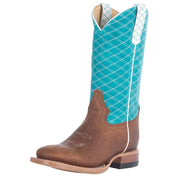 Girls Pecan Barking Iron Turquoise Cowboy Boot