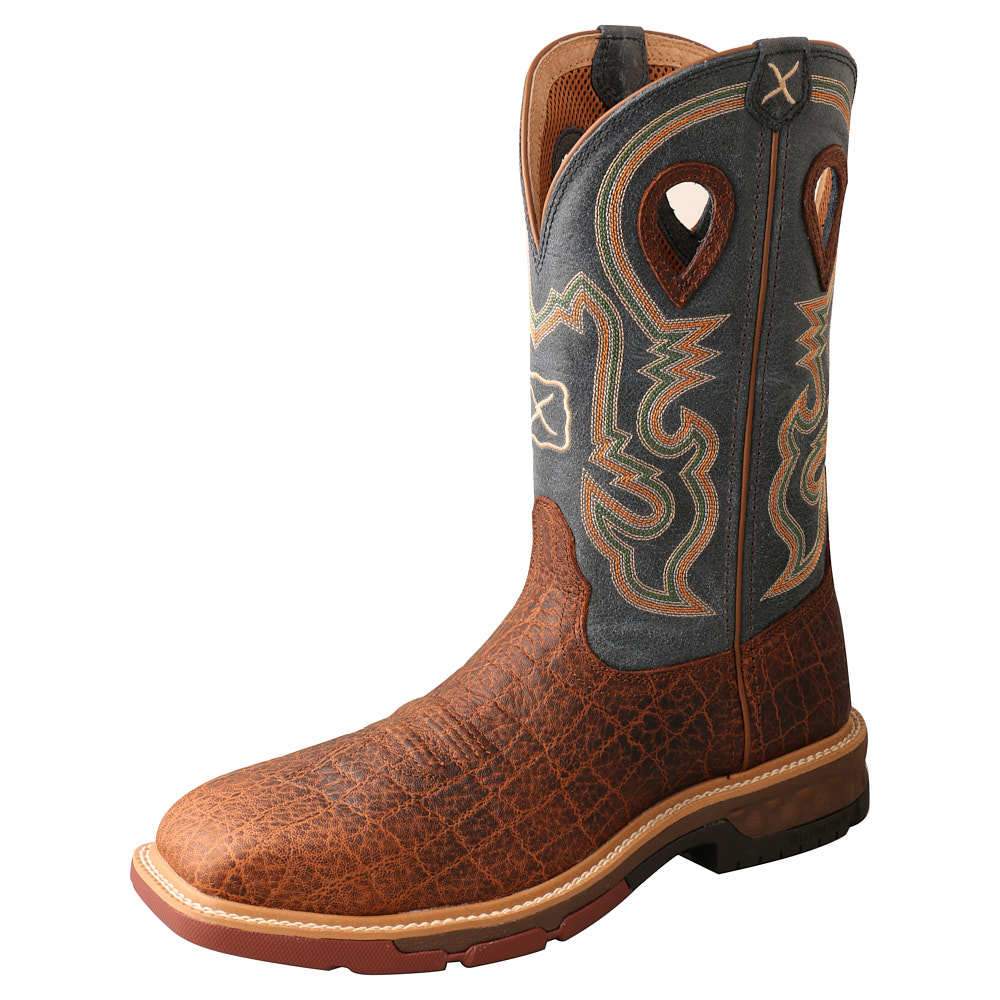 Twisted X Men`s Distressed Saddle 12In Peacock Alloy Square Toe
