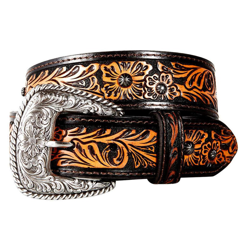 Women's Brown Flower Tooled Belt