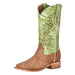 Men's Sand Cowhide 13" Green Embroidered Top Square Toe Boot