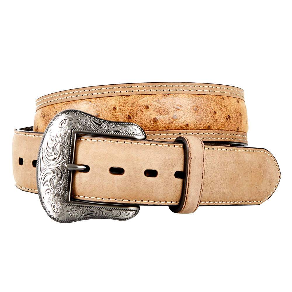 Rad Ostrich Pattern Black Color Bonded Leather Men's Belt Gold-Tone Buckle Regular, Size: 40