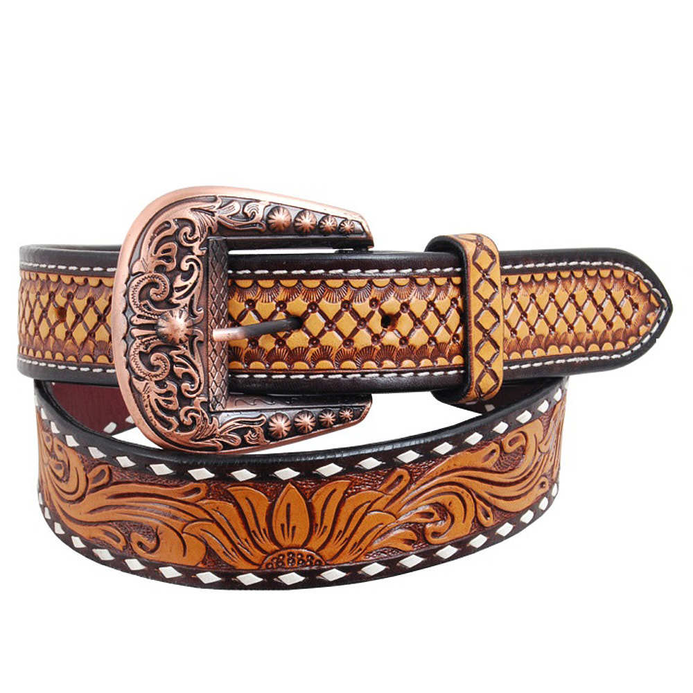 Ariat Women's Black Tooled Pattern Belt with Rhinestone Buckle - Saddle Rags