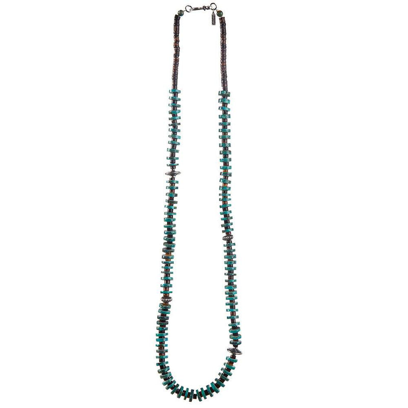 Turquoise Heishi Bead Necklace with Silver Discs