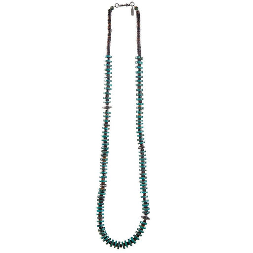 Turquoise Heishi Bead Necklace with Silver Discs